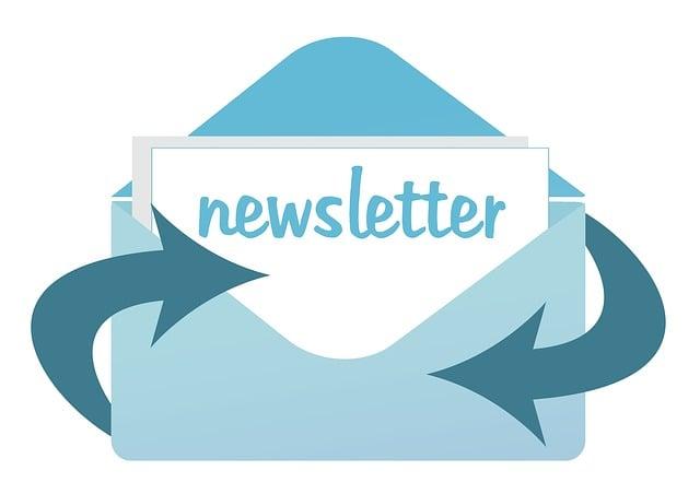graphic of an envelope with arrows pointing to a papers indicating it's a newsletter